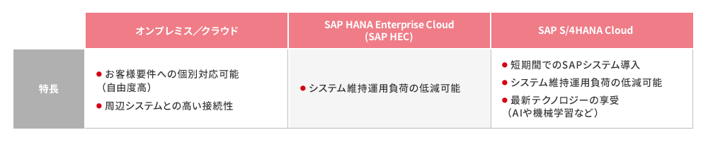 SAP S/4HANA 導入オプションの特長