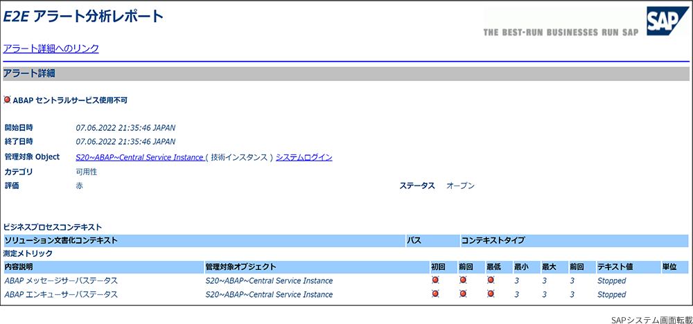 SAP S/4HANA統合監視ツール　添付レポート